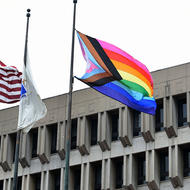 Boston Pride flag raising at City Hall