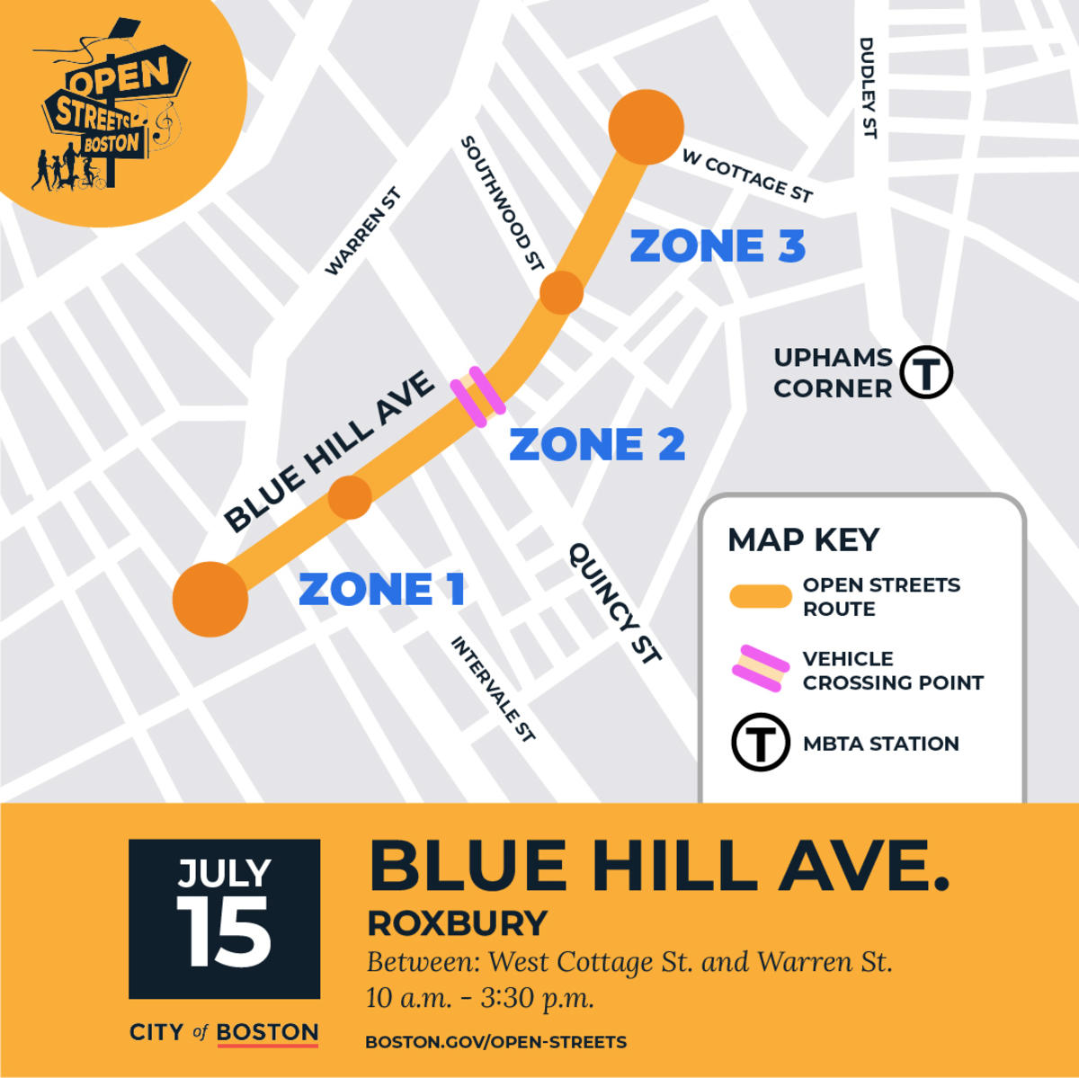 Map of Blue Hill Ave Open Streets Boston Route 